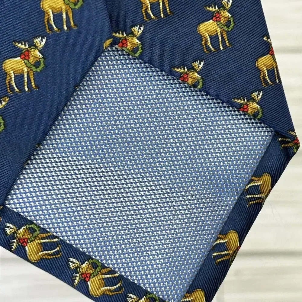 Tommy Hilfiger Blue Christmas Lights Moose Polka‎ Dot Tail Silk Classic Tie 58